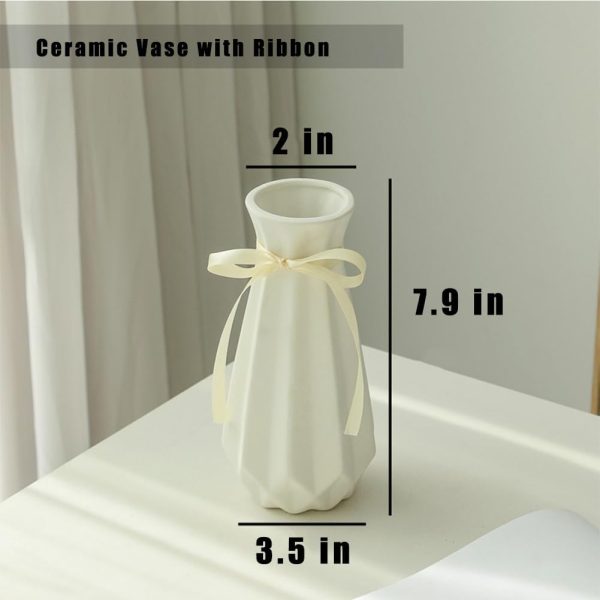 Origami Ceramic Vase with Ribbon, 7.9" H, Artistic Design Flower Vase Geometrical Style for Modern Home Decoration - Image 3