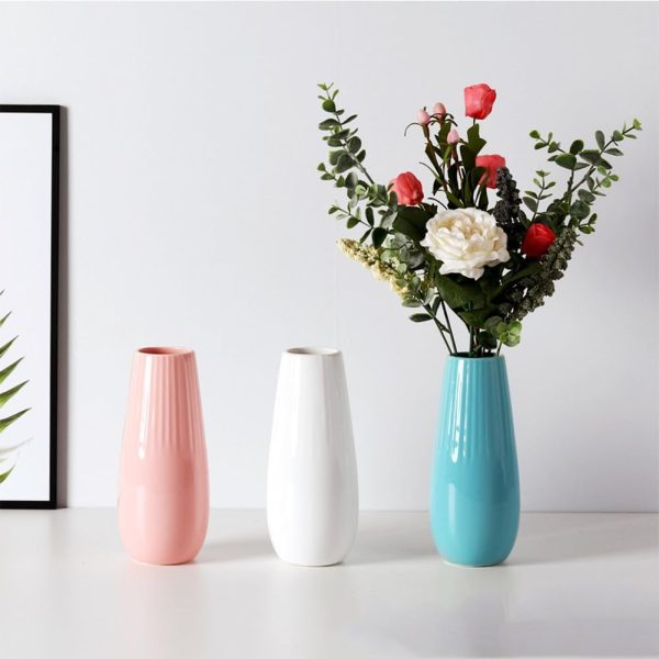 White Ceramic Vase, 7.5 Inch Flower Vase with Vertical Stripes for Pampas Calla Lily Tulip, Minimalism Modern Style for Housewarming, Weddings, Birthday, Christmas, Thanksgiving, New Year - Image 2