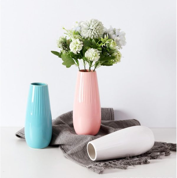 White Ceramic Vase, 7.5 Inch Flower Vase with Vertical Stripes for Pampas Calla Lily Tulip, Minimalism Modern Style for Housewarming, Weddings, Birthday, Christmas, Thanksgiving, New Year - Image 6
