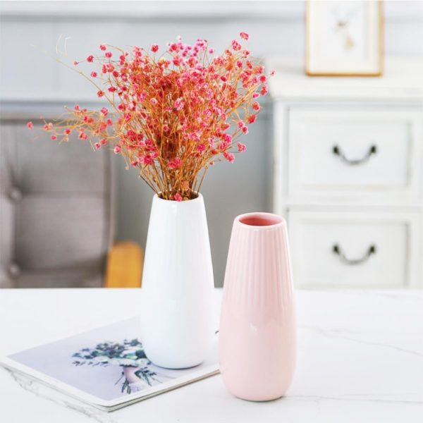 White Ceramic Vase, 7.5 Inch Flower Vase with Vertical Stripes for Pampas Calla Lily Tulip, Minimalism Modern Style for Housewarming, Weddings, Birthday, Christmas, Thanksgiving, New Year - Image 7