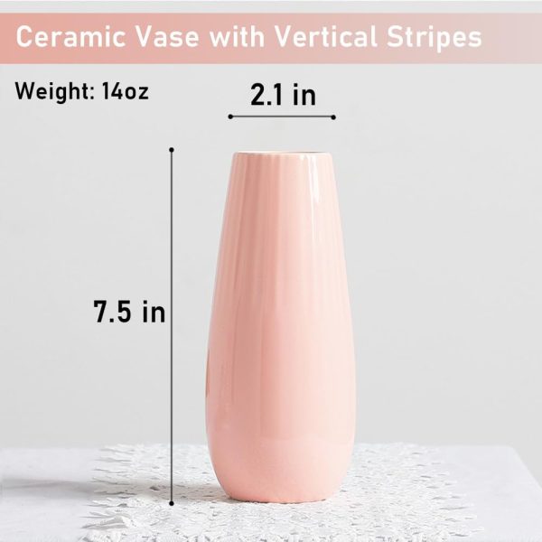 White Ceramic Vase, 7.5 Inch Flower Vase with Vertical Stripes for Pampas Calla Lily Tulip, Minimalism Modern Style for Housewarming, Weddings, Birthday, Christmas, Thanksgiving, New Year - Image 9