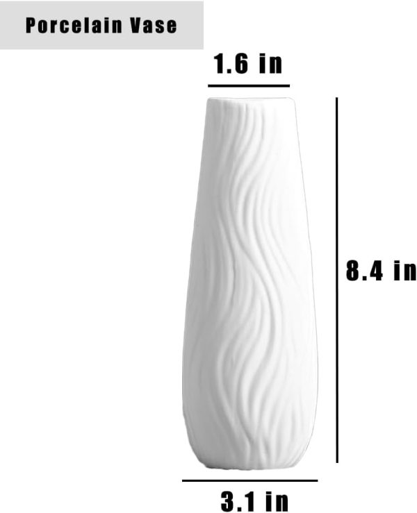 White Ceramic Vase, 8.4" H, Artistic Flower Vase Classic Style for Fireplace Bedroom Kitchen Living Room Centerpieces Office Desk, Fit for Holding Dried Flowers, Fresh Flowers, Artificial Flowers - Image 2