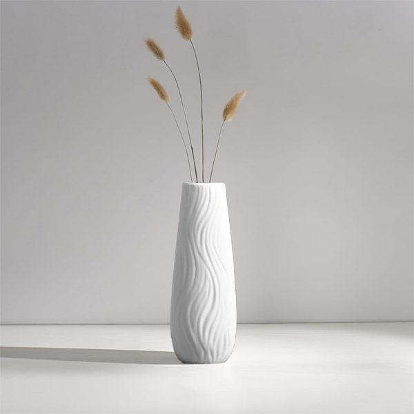 White Ceramic Vase, 8.4" H, Artistic Flower Vase Classic Style for Fireplace Bedroom Kitchen Living Room Centerpieces Office Desk, Fit for Holding Dried Flowers, Fresh Flowers, Artificial Flowers - Image 3