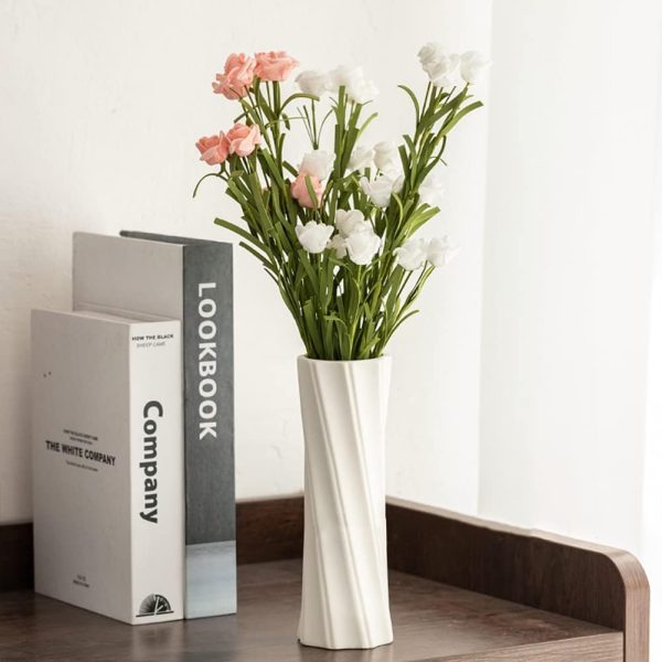 White Ceramic Vase, 8.4" H, Artistic Flower Vase Classic Style for Fireplace Bedroom Kitchen Living Room Centerpieces Office Desk, Fit for Holding Dried Flowers, Fresh Flowers, Artificial Flowers - Image 4