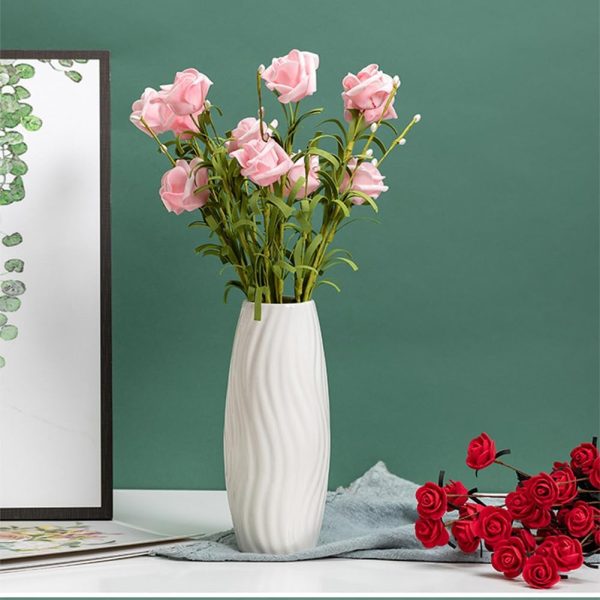 White Ceramic Vase, 8.4" H, Artistic Flower Vase Classic Style for Fireplace Bedroom Kitchen Living Room Centerpieces Office Desk, Fit for Holding Dried Flowers, Fresh Flowers, Artificial Flowers - Image 5