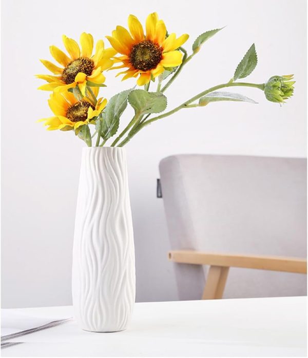 White Ceramic Vase, 8.4" H, Artistic Flower Vase Classic Style for Fireplace Bedroom Kitchen Living Room Centerpieces Office Desk, Fit for Holding Dried Flowers, Fresh Flowers, Artificial Flowers - Image 6