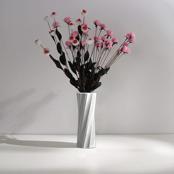 White Ceramic Vase, 8.4" H, Artistic Flower Vase Classic Style for Fireplace Bedroom Kitchen Living Room Centerpieces Office Desk, Fit for Holding Dried Flowers, Fresh Flowers, Artificial Flowers - Image 7