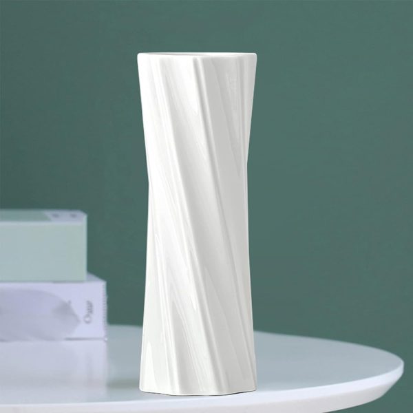 White Ceramic Vase, 8.4" H, Artistic Flower Vase Classic Style for Fireplace Bedroom Kitchen Living Room Centerpieces Office Desk, Fit for Holding Dried Flowers, Fresh Flowers, Artificial Flowers - Image 8
