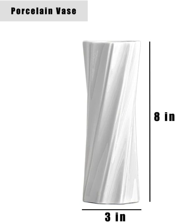 White Ceramic Vase, 8.4" H, Artistic Flower Vase Classic Style for Fireplace Bedroom Kitchen Living Room Centerpieces Office Desk, Fit for Holding Dried Flowers, Fresh Flowers, Artificial Flowers - Image 9