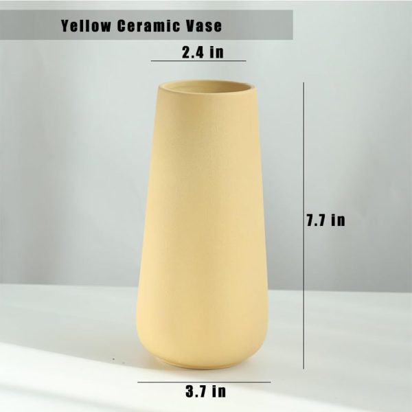Yellow Ceramic Vase, 7.7" H, Minimalist Modern Home Decoration, Matte Design for Fireplace Bedroom Kitchen Living Room Centerpieces Office Desk, Fit for Holding Dried Flowers, Fresh Flowers - Image 2