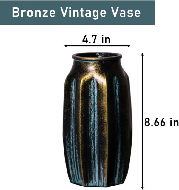 Bronze Retro Vase, 8.7 Inches Elegant Vintage Glass Antique Vase, Rustic European Unique Chic Style for Tabletop, Kitchen, Office, Living Room Decoration - Image 3