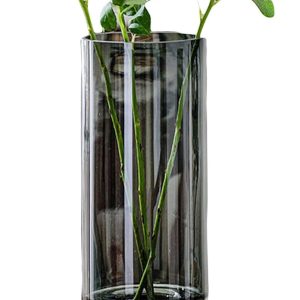 Artistic Wood Glass Vase, 12" H, Large Wooden Base Cylindrical Flower Vase, Classic Boho Rustic Style for Fireplace Bedroom Kitchen Living Room Centerpieces Office Desk