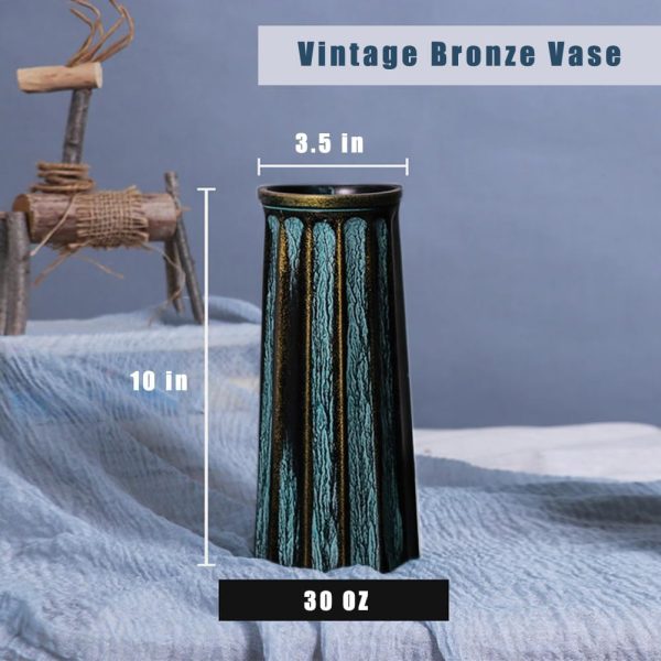 Bronze Vintage Vase, 10 Inches Antique Glass Vase Rustic European Unique Chic Style for Tabletop, Kitchen, Office, Living Room Decoration - Image 3